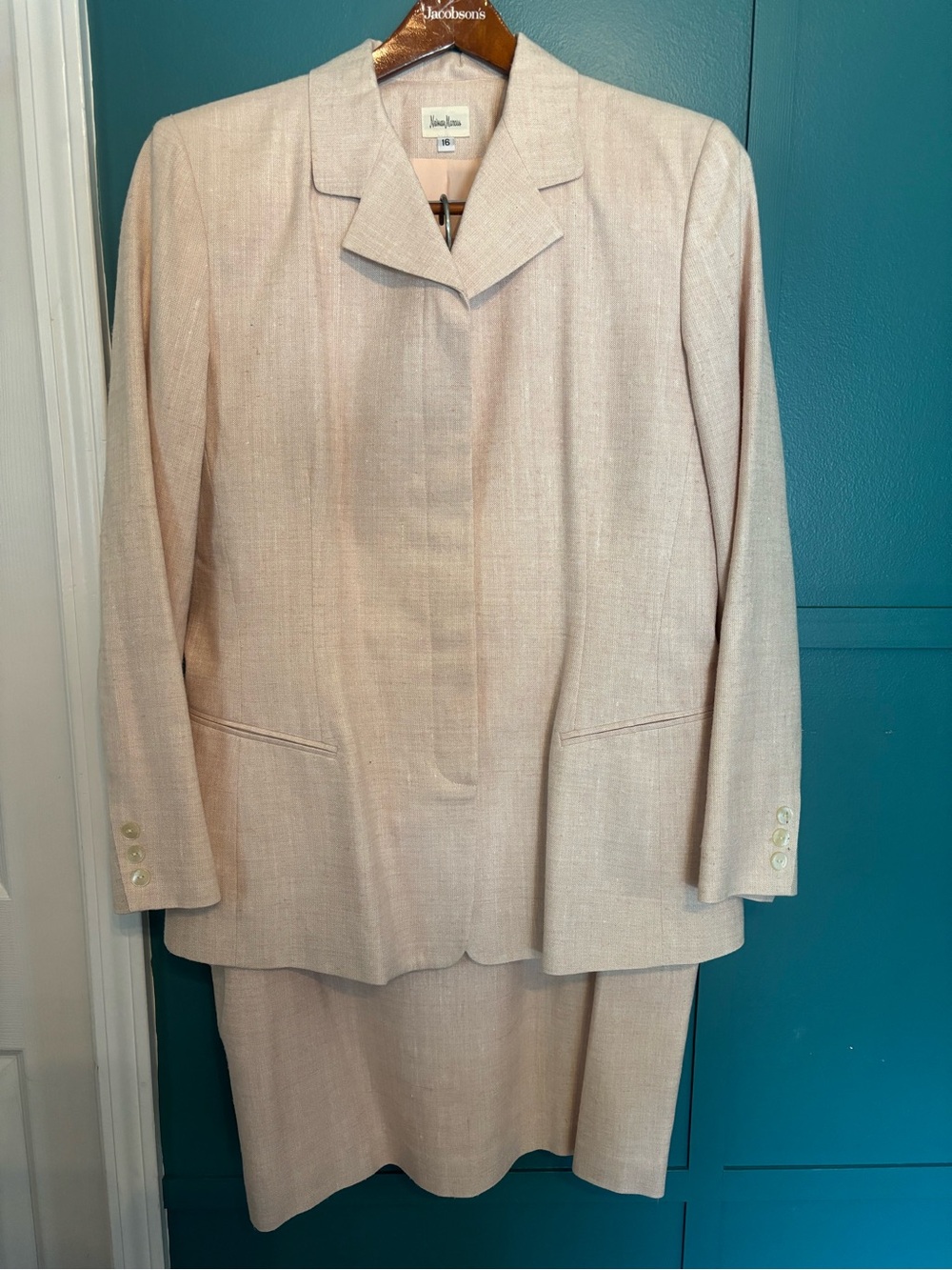 Neiman Marcus Light Pink Tailored SILK Skirt Suit Size 16